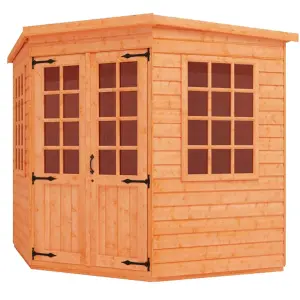 INSATLLED - 6ft x 6ft (1.75m x 1.75m) Wooden Corner Tongue and Groove APEX Summerhouse (12mm T&G Floor + Roof) (6 x 6) (6x6)