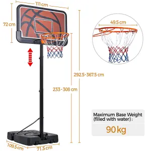 Yaheetech Portable Basketball Hoop and Stand 111cmL x 72cmW