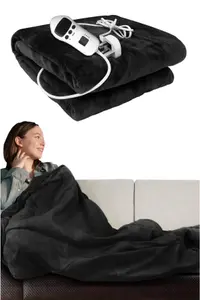 Cosy Electric Heated Blanket Throw Fleece With Adjustable Control - Black