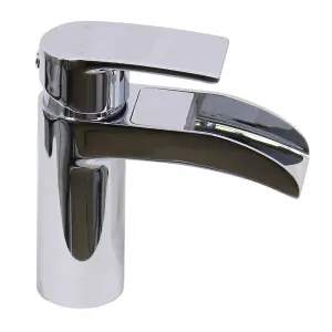 Rinse Bathrooms Chrome Basin Taps Waterfall Round Bathroom Sink Taps Mixers Cloakroom Brass with Hoses