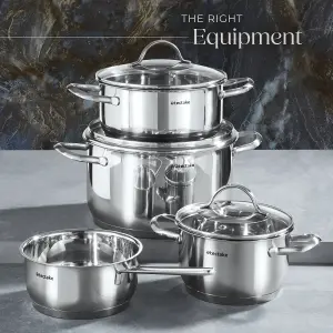 Saucepan Set Bologna - 4 stainless steel pots, 3 glass lids, induction safe & incl. measuring lines - silver