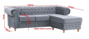 Windsor Chesterfield style Grey French Velvet fabric Corner Sofa (Right Hand Corner)