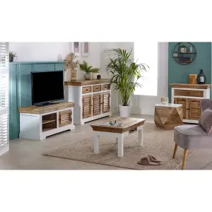 Breo Solid Mango Wood Small Tv Cabinet White