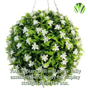 Best Artificial 28cm White Lily Hanging Basket Flower Topiary Ball - Suitable for Outdoor Use - Weather & Fade Resistant