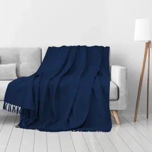 EHC Waffle Cotton Woven Super Giant Sofa Throw, Up to 4 Seater Sofa/ Super King Size Bed 254 x 380 cm, Navy Blue