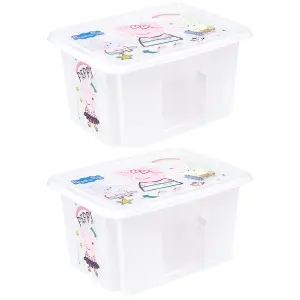 Keeeper Set of 2 Peppa Pig Turn Around Stackable Box 15 Litre with Lid - Natural Transparent