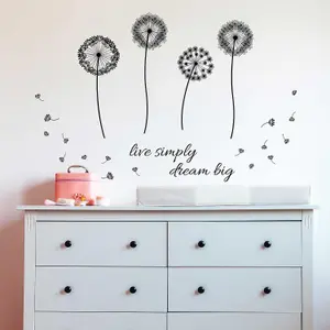 Black Dandelion Live Simply Stickers Stock Clearance