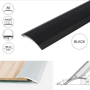 A48 41mm Anodised Aluminium Self Adhesive Door Threshold Ramp Profile - Black, 1.0m