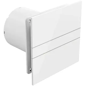 8W Axial Bathroom Extractor Fan with Electronic Timer & Back Draft Excluder: Glass Finish (100mm with Timer, White)