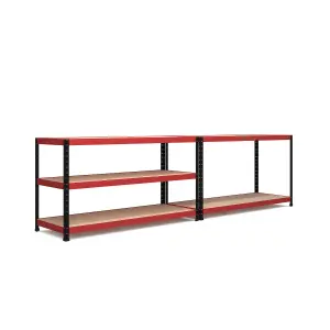 RB BOSS Garage Shelving Unit 5 Shelf MDF Red & Black Powder Coated Steel (H)1800mm (W)1600mm (D)600mm