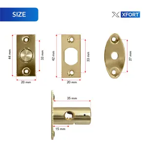 XFORT 2 Pack 35mm, Mortice Window Rack Bolts With 2 Star Keys, Rack Bolt Kit Polished Brass