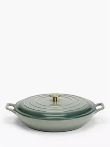 John Lewis Cast Iron Shallow Casserole, 31Cm, Ombre Green