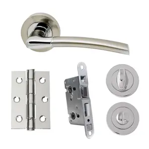 UAP Developer Falcon - Door Handle Pack with Hinges and Bathroom Lock - Polished Chrome/Satin Nickel