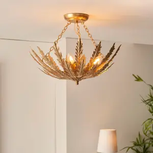 Damita Gold Leaf Decorative Floral 3 Light Ceiling Pendant