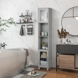 Costway Bathroom Tall Cabinet Slim Freestanding Storage Organizer Cupboard 2 Glass Doors