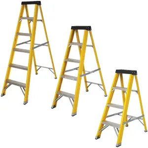 Excel Heavy Duty Fiberglass Step Ladder Industrial Ladder Electrician's Step Ladder Pack Of 3