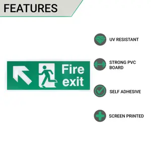 EAI - Fire Exit Sign Arrow Man Up LEFT 400x150mm Self Adh Semi Rigid PVC