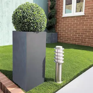 Set of 2 IDEALIST™ 50cm Tall Planter, Dark Grey Reinforced Stone Garden Planters, Outdoor Plant Pots L21 W21 H50 cm, 22L