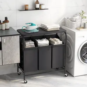 COSTWAY 3-Bag Laundry Sorter Cart Laundry Hamper with Ironing Board