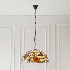 Tiffany Glass Hanging Ceiling Pendant Light Bronze Chain Butterfly Shade i00089