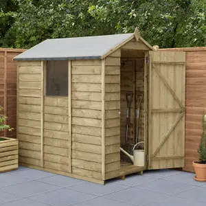 Forest Garden Overlap 6x4 ft Apex Wooden Pressure treated Shed with floor & 1 window