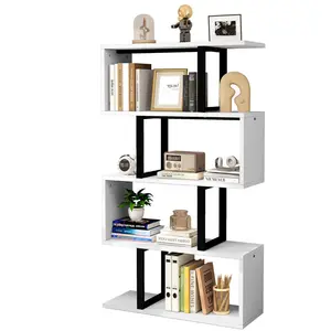 Chaneyra 5-Tier 80 x 143 cm Bookcase, S-Shaped Modern Bookshelf, Decorative Storage Shelving for Living Room HomeOffice, White/Black