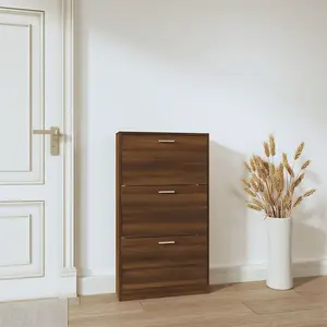 Berkfield Shoe Cabinet Brown Oak 59x17x108 cm Engineered Wood