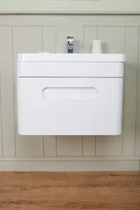 Rinse Bathrooms 600mm Wall Hung Basin Vanity Unit Gloss White Single Soft Close Drawer 1 Tap Hole Sink Bathroom Toilet Furniture