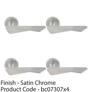 4 PACK - Premium Angle Twist Door Handle Set - Satin Chrome Designer Lever on Round Rose