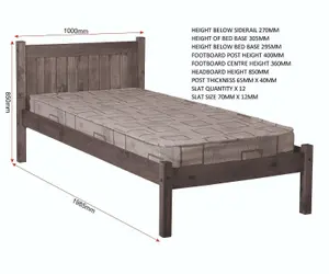 Maya Single 3ft Solid Distressed Wax Pine Wood Bed Frame