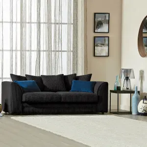 Chicago Jumbo Cord 3 Seater Sofa Black