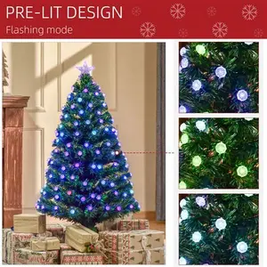 HOMCOM 4ft Prelit Christmas Tree Artificial W/Fibre Optic Decorations LED Light Holiday Home Xmas Decoration-Green | Aosom UK