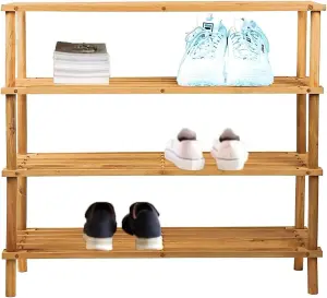 AAMEN Freestanding 4 Tier Bamboo Shoe Rack Strong Heavy Duty Durable Wooden Shoe Rack