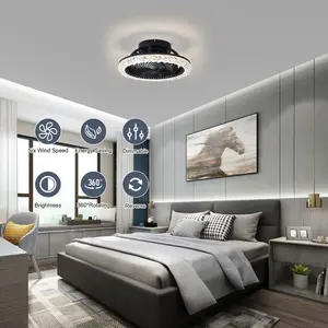 50cm Dimmable Crystal Caged Flush Mount Ceiling Fan with LED Lights and Remote Control