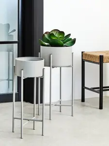 Interiors by Premier Sturdy Small Grey Floor Standing Planter, Contemporary Outdoor Pot For Flowers, Durable Floor Planter