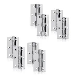 XFORT 3 Inch (75mm) Polished Chrome Ball Bearing Hinges, Steel Door Hinge for Wooden Doors (4 Pairs)