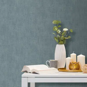 Muriva Blue Texture Woven effect Embossed Wallpaper