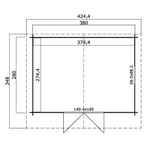 Lasita Osland Donau 28mm Log Cabin - 3.8m x 2.8m - Apex Roof Garden Building