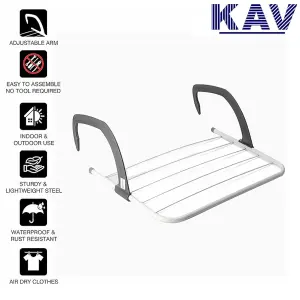 KAV Foldable Indoor Cloth Airer Drying Radiator Bath Rack 5 Bars with Waterproof Adjustable Arms Space-Saving Camping Drying Rack