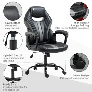 Vinsetto Racing Gaming Chair Gamer Chair with Armrests Swivel Wheels Black Grey