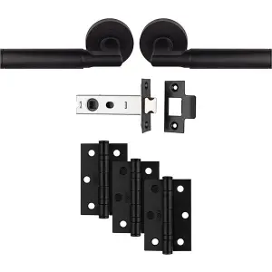 Premium Door Handle & Latch Pack - Matt Black Straight Lever Round Rose