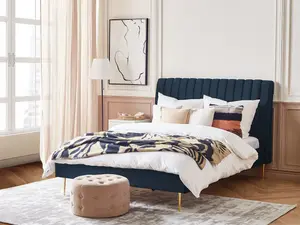 Velvet EU Double Size Bed Blue MARVILLE