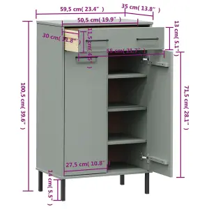 Shoe Rack with Metal Legs Grey Solid Wood Pine OSLO