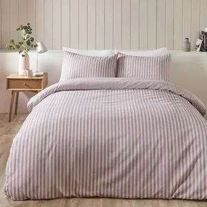 Brushed Cotton Stripe Duvet Cover Set Pink / King Duvet Cover + 2 Standard Pillowcases