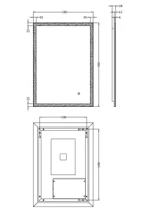 Rectangular LED Illuminated Touch Sensor Minimalist Mirror with Demister, 700mm x 500mm - Chrome