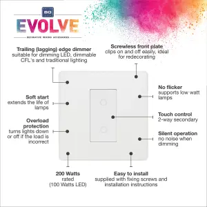 BG Evolve Pearlescent White 200W Single Touch Dimmer Switch 2-Way Secondary