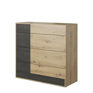 Enhance Your Bedroom with the Elegant Bafra Chest of Drawers (1000mm x 900mm x 400mm) in Oak Artisan & Norwegian Pine