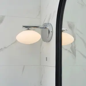 Chrome Plated Bathroom Wall Light & Opal Glass Shade - IP44 Rated Modern Sconce