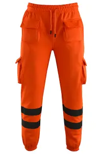 MS9 Mens Hi Viz Vis High Visibility Fleece Cargo Work Trousers Pants Joggers H1 Orange - XL