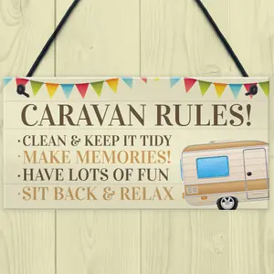 Red Ocean Novelty Caravan Rules Hanging Plaque Garden Sign Caravan Decor Motorhome Campervan Gifts